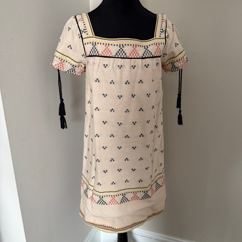 Madewell Beige Embroidered Boho Peasant Short Sleeve Mini Dress XS